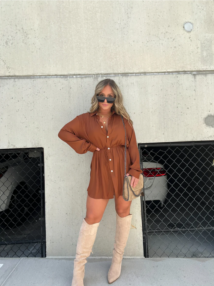NOVA – Button-Up Shirt Dress with Tie Waist